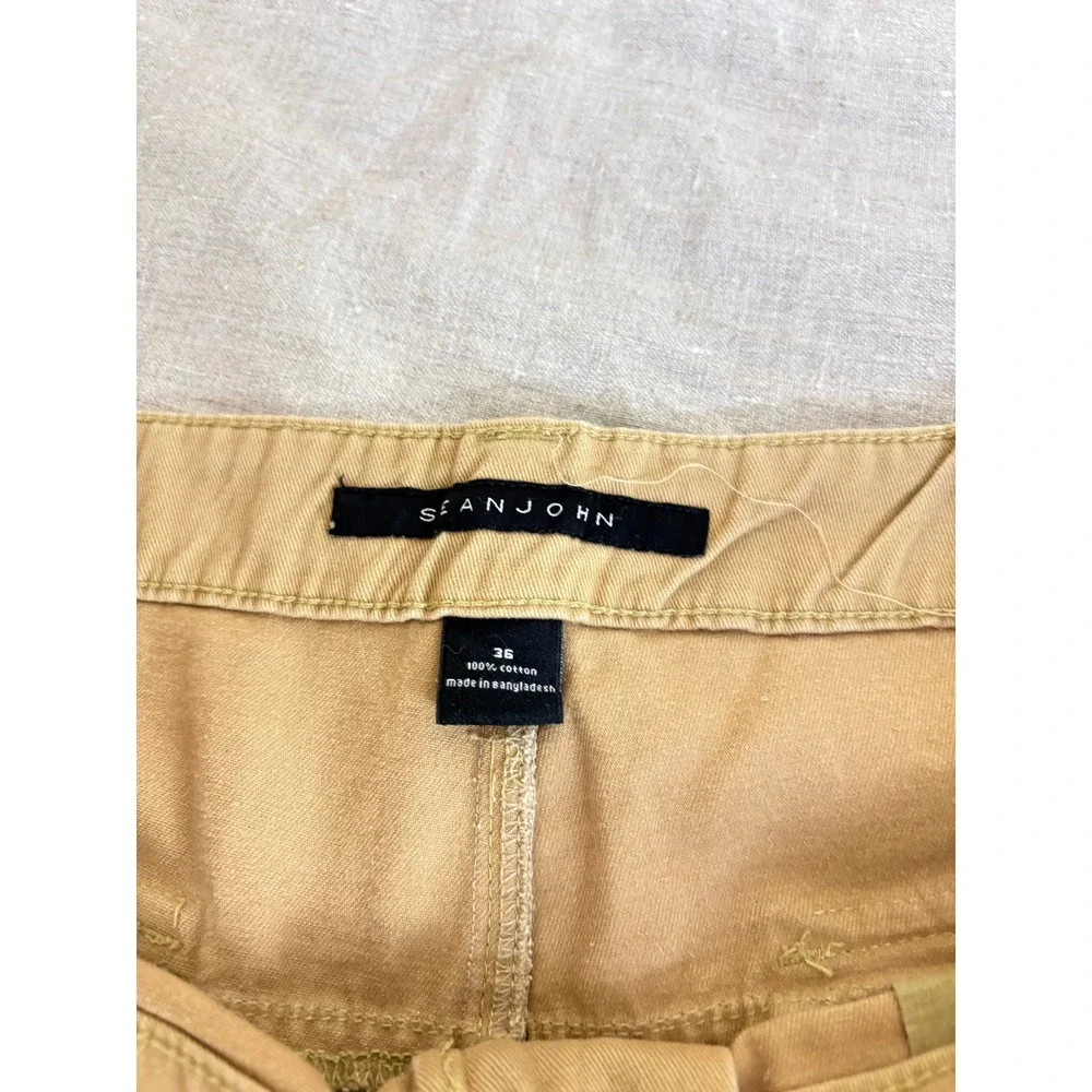 Sean John‎ Mens Cargo Shorts Tan Khaki Cotton Twill Multi-Pocket Size 36